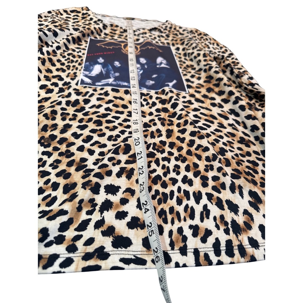 Aerosmith Classy Leopard Print Rock Band Shirt Gold Chain Collar Ladies M - Picture 5 of 6